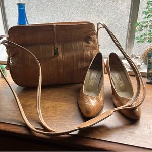 Vintage Eel Leather Matching Cross Body Purse & Heels